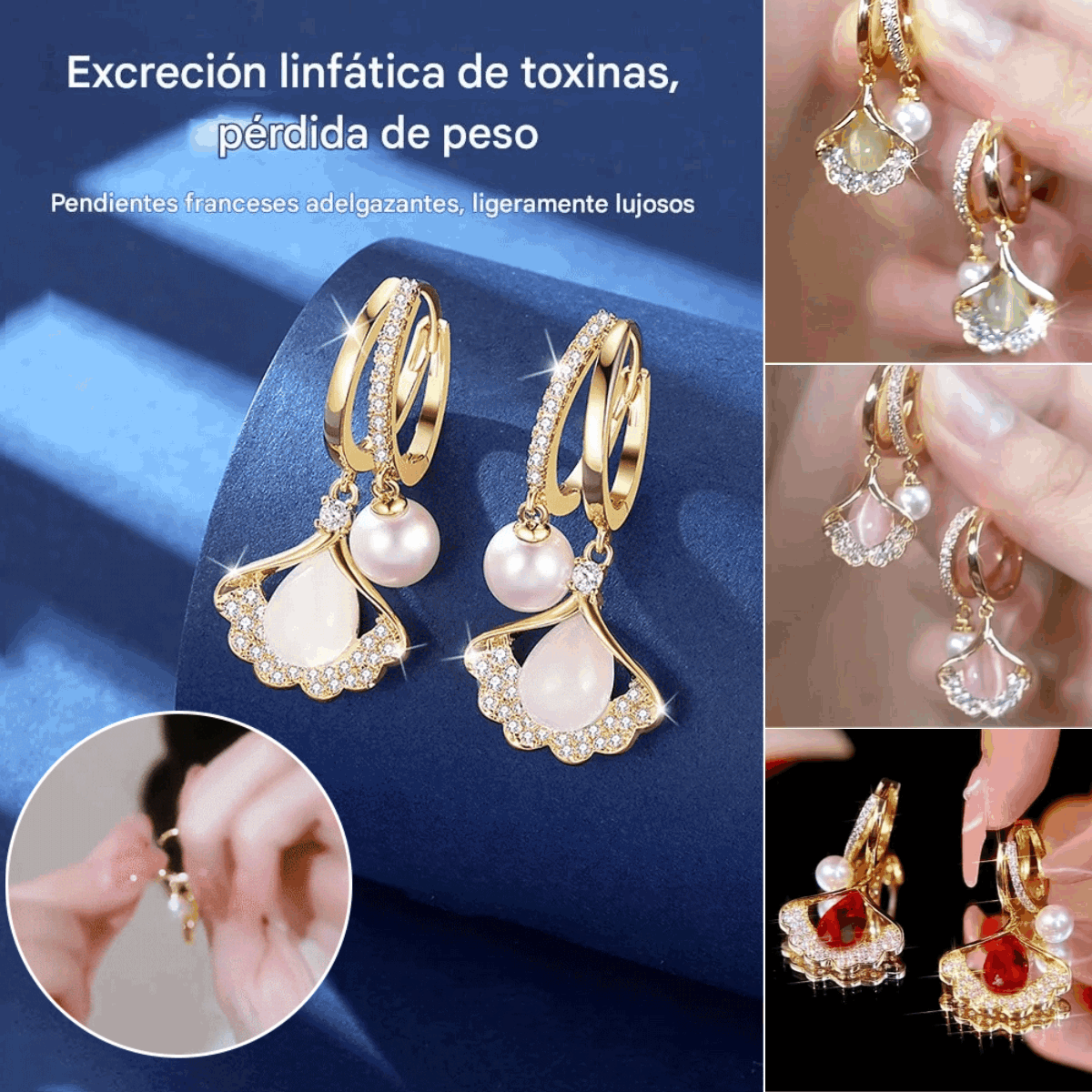 Pendientes elegantes con piedras preciosas de ojo de gato y diseño de hoja de ginkgo