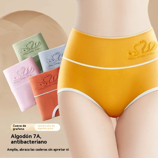 🎁【7 artículos】✨🩲Ropa interior de algodón puro de cintura alta para mujer, entrepierna inferior antibacteriana con grafeno 7A, realce de abdomen y glúteos, braguitas transpirables.