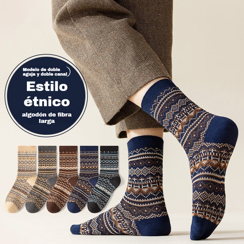🔥【10 pares】🧦(39-45)Calcetines étnicos retro absorbentes del sudor para otoño e invierno para hombre
