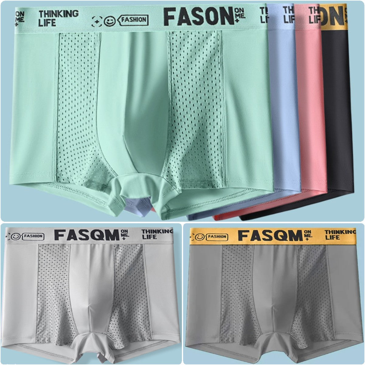 【6 artículos】Calzoncillos bóxer de malla transpirable de seda helada para hombre
