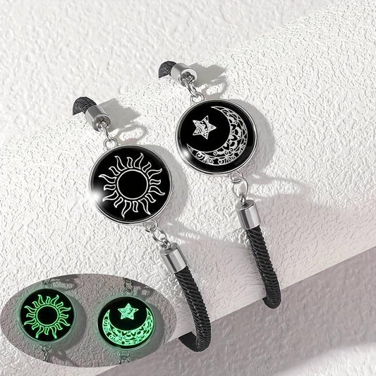 🎁💖Set de 2 pulseras Sol y Luna: joyas brillantes para parejas que viven un amor a distancia.